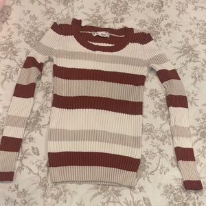 Chic Striped Crew Neck Sweater - Red and Cream